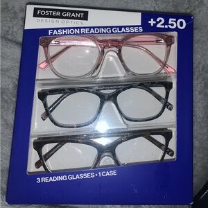 NIB Foster Grant Fashion Reading Glasses Pink, Black, and Brown Trio